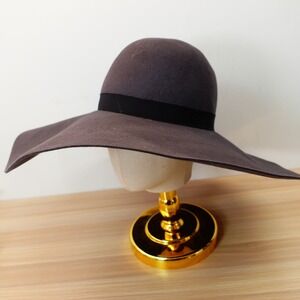 Maison Michel Paris Hat Womens LARGE Gray Felt Floppy Wide Brim M Ribbon Luxury